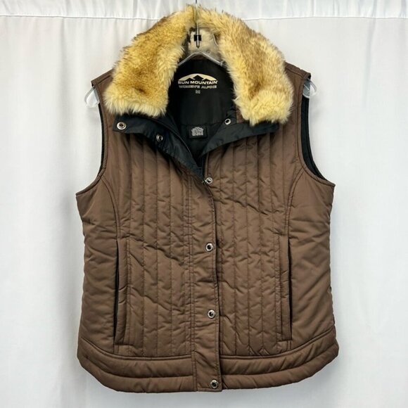 Sun Mountain Jackets & Blazers - Sun Mountain Puffer Vest Multicolor Snap Faux Fur Trim Collar Pockets Medium